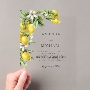 Invitaciones Acrílicas Boda boho rústica acuarela limones cítricos