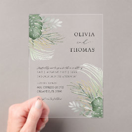 Invitaciones Acrílicas Boda Boho Verde Acuarela Monstera