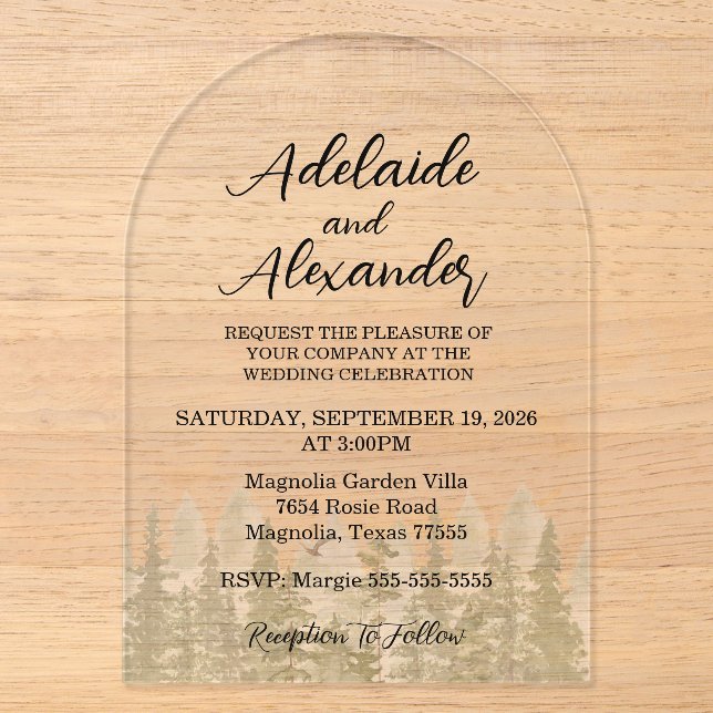 Invitaciones Acrílicas Boda Bosque Bosque Verde (Anverso)