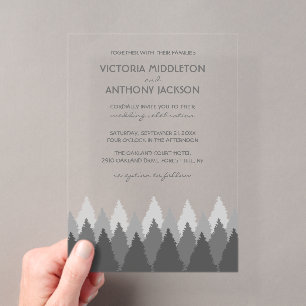 Invitaciones Acrílicas Boda Bosque Gris Gama Bosque Madera