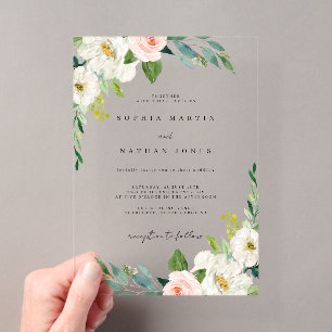 Invitaciones Acrílicas Boda Botánica Acuarela Verde Rubor
