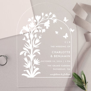 Invitaciones Acrílicas Boda Botánica Blanca Mariposa Arqueada