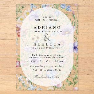 Invitaciones Acrílicas Boda botánica con arco de rosas rosadas románticas