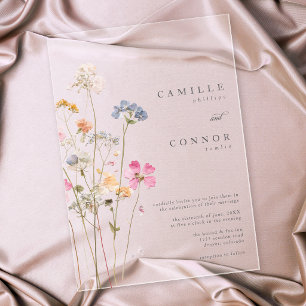 Invitaciones Acrílicas Boda Botánica de Flor Silvestre Prensada Minimalis
