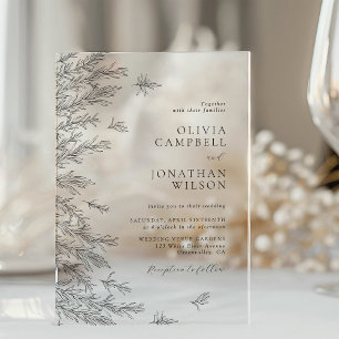 Invitaciones Acrílicas Boda Botánica de Hojas Minimalistas Modernas