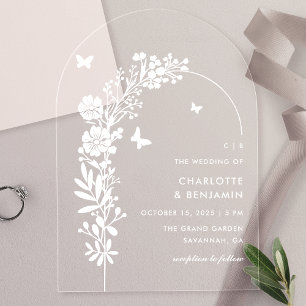 Invitaciones Acrílicas Boda Botánica de Mariposa Blanca Elegante