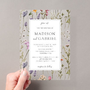 Invitaciones Acrílicas Boda Botánica Floral de Flor Silvestre Romántica