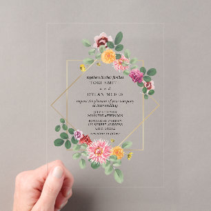 Invitaciones Acrílicas Boda Botánica Floral Geométrica