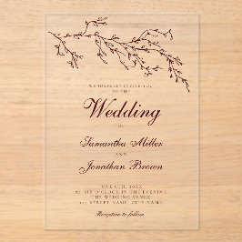 Invitaciones Acrílicas Boda Botánica Mínima Moderna de Borgoña