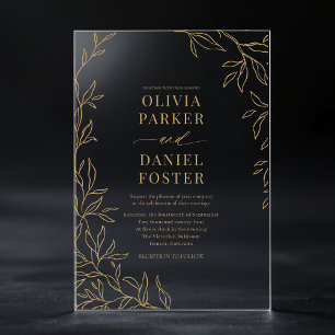 Invitaciones Acrílicas Boda Botánica Minimalista Elegante en Oro