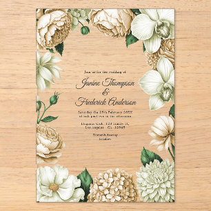 Invitaciones Acrílicas Boda Botánica Moderna de Champán y Marfil