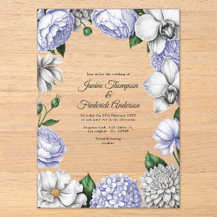 Invitaciones Acrílicas Boda Botánica Moderna de Lavanda y Plata