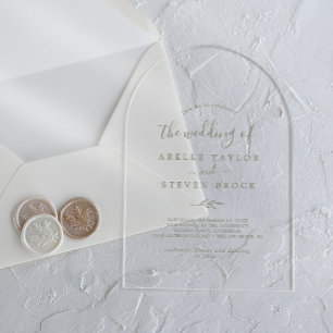Invitaciones Acrílicas Boda Botánica Moderna Simple Verde Hoja Mínima