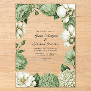 Invitaciones Acrílicas Boda Botánica Moderna Verde Salvia y Marfil