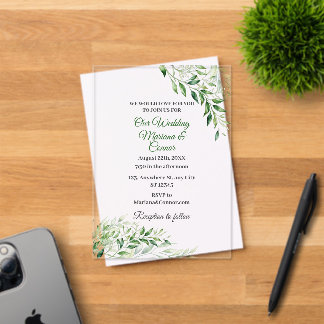 Invitaciones Acrílicas Boda Botánica Verde Elegante