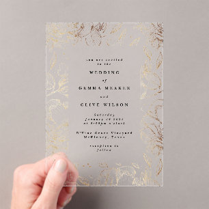 Invitaciones Acrílicas Boda botánico clásico elegante de oro