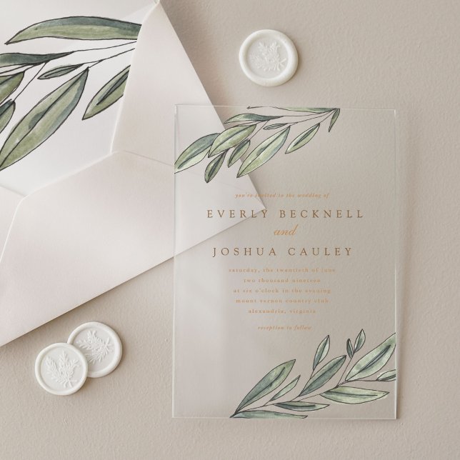 Invitaciones Acrílicas Boda botánico de acuarela evergreen romántico (Romantic Evergreen Watercolor Botanical Wedding Acrylic Invitations)