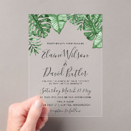 Invitaciones Acrílicas Boda botánico de la vegetación tropical rústica