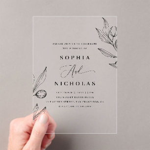 Invitaciones Acrílicas Boda Botánico de Oliva   Elegante vegetación itali