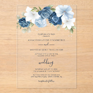Invitaciones Acrílicas Boda botánico Dusty Blue Floral