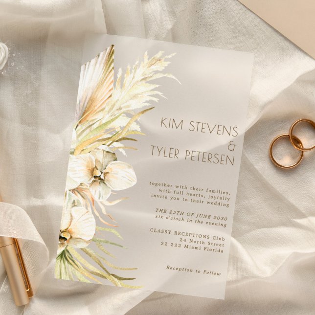 Invitaciones Acrílicas Boda botánico floral de orquídea blanca Boho (Subido por el creador)