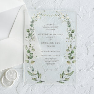 Invitaciones Acrílicas Boda Botánico Formal Elegante