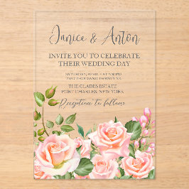 Invitaciones Acrílicas Boda Botánico Rosa Rubor
