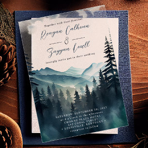 Invitaciones Acrílicas Boda Caligrafía Montaña Pino Acuarela
