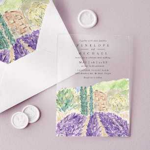 Invitaciones Acrílicas Boda Campos de Lavanda Acuarela