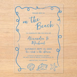 Invitaciones Acrílicas Boda caprichosa a mano en la playa
