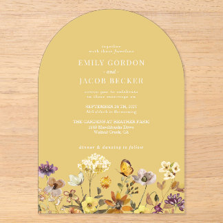 Invitaciones Acrílicas Boda caprichosa de flores silvestres boho lime de