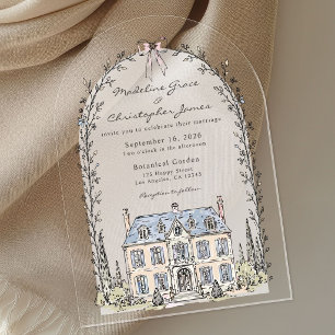 Invitaciones Acrílicas Boda caprichosa de jardín floral francés Chateau