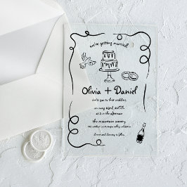 Invitaciones Acrílicas Boda caprichosa francesa vintage dibujada a mano