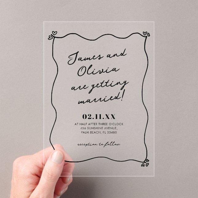 Invitaciones Acrílicas Boda caprichoso de mano Minimalista (Insitu (portátil))