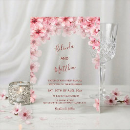 Invitaciones Acrílicas Boda Casual Arqueada Blanca Flor de Cerezo