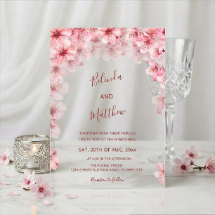 Invitaciones Acrílicas Boda Casual Arqueada Blanca Flor de Cerezo