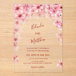 Invitaciones Acrílicas Boda Casual Arqueada Blanca Flor de Cerezo
