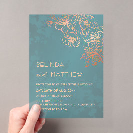 Invitaciones Acrílicas Boda Casual Rose Gold Turquesa Transparente