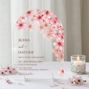 Invitaciones Acrílicas Boda Casual Transparente Flor de Cerezo