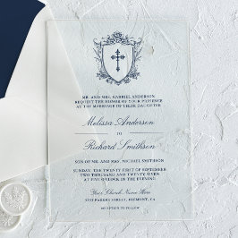 Invitaciones Acrílicas Boda católica azul victoriana