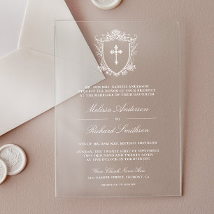Invitaciones Acrílicas Boda Católica Blanca Victoriana
