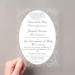 Invitaciones Acrílicas Boda Católica de Encaje Blanco Vintage