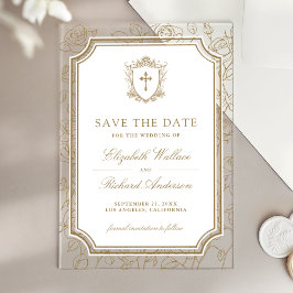 Invitaciones Acrílicas Boda Católica de Oro Victoriano - Guardar la Fecha