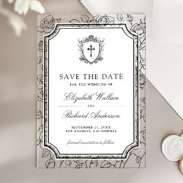 Invitaciones Acrílicas Boda católica en blanco y negro - Salva la fecha