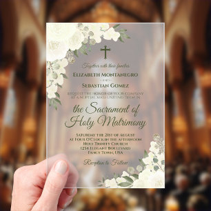 Invitaciones Acrílicas Boda católica moderna floral blanca elegante