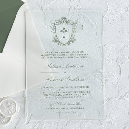 Invitaciones Acrílicas Boda Católica Verde Sabio Victoriana
