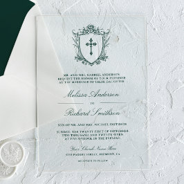 Invitaciones Acrílicas Boda católica victoriana esmeralda verde