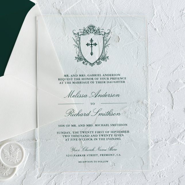 Invitaciones Acrílicas Boda católico verde esmeralda de Victoria (Subido por el creador)