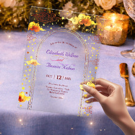 Invitaciones Acrílicas Boda celestial mística soñadora de Oro Amarillo