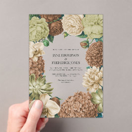 Invitaciones Acrílicas Boda Champagne Mist, Willow Sage y Pebble Taupe